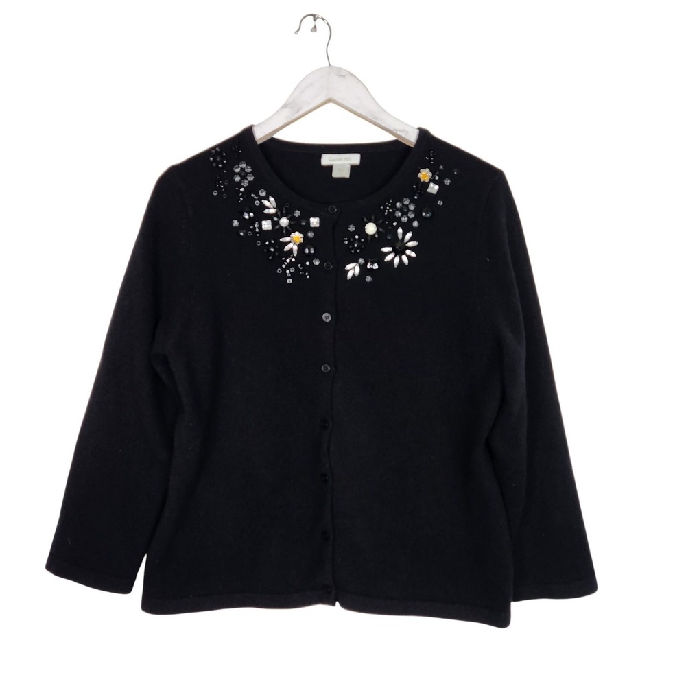 GARNET HILL Cardigan‎ Sweater Womens Large Black Wool Beaded Jewel Embellished